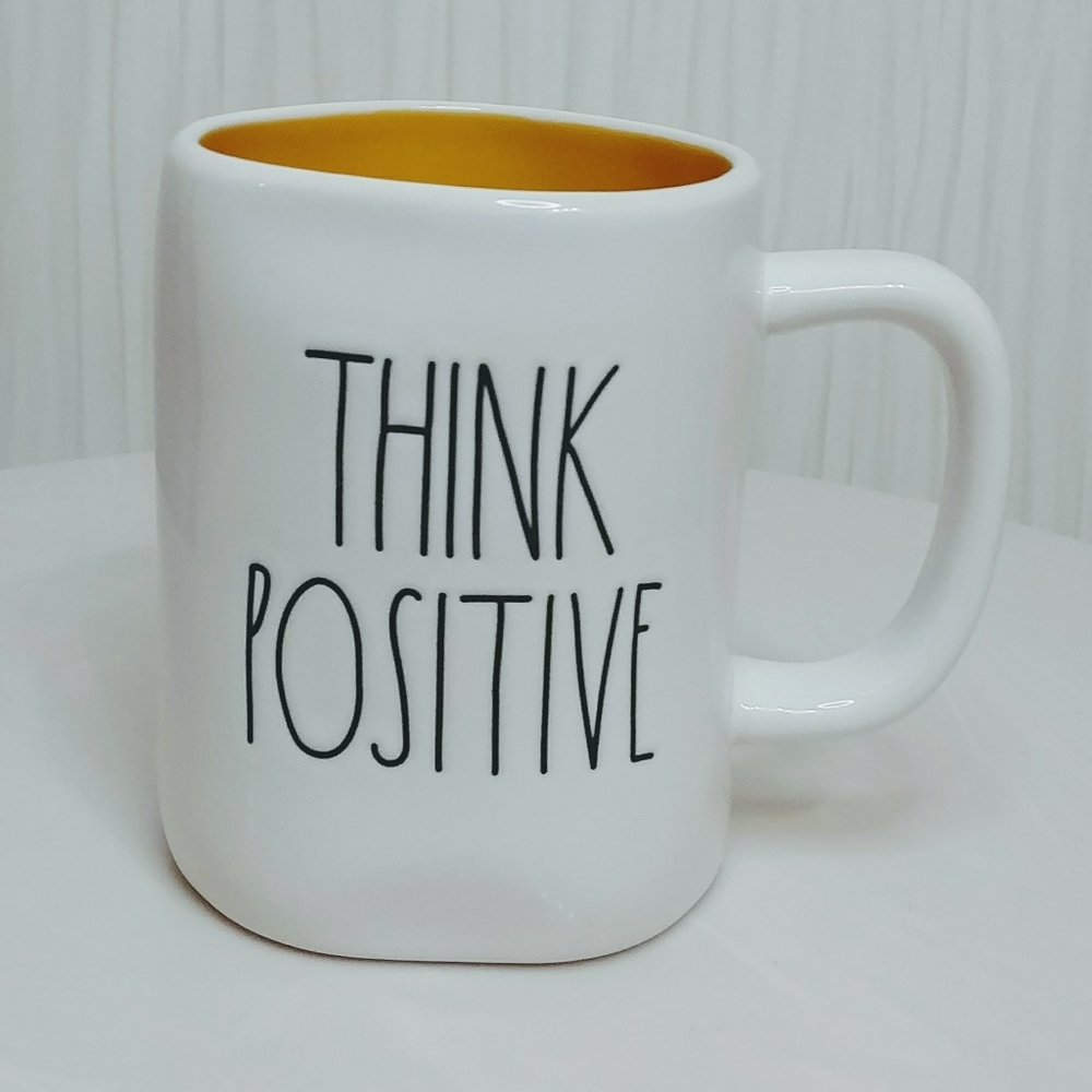 Rae Dunn Think Positive yellow inside Mug